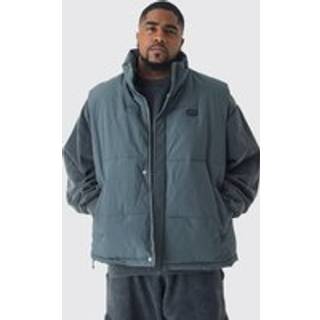 Mens Plus Man Ripstop Funnel Neck Puffer Gilet In Slate