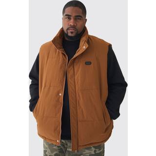 Mens Plus Man Ripstop Funnel Neck Puffer Gilet In Tan