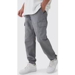 Mens Charcoal Elasticated Tapered Ripstop Cargo Trousers