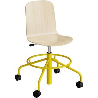 Stol ADD 5903, Fodkryds og hjul, Hvidpigmenteret eg laminat, Gult stel