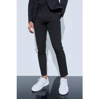 Mens Black Skinny Fit Cropped Suit Trousers