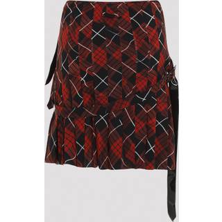 Distorted Tartan Pleated Mesh Skirt in Red - XS