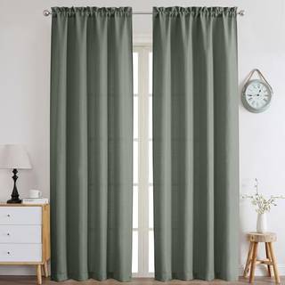 ChyHomenyc Bennet Olive Green Curtains 96 tommer lange 2 paneler Faux Linnekstremt Semi Sheer Airy Light Filtrering Soft Privacy Farmhouse Curtai
