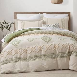 Oli Anderson Boho Duvet Cover Set Queen Størrelse Beige og Sage Green Color Clash 3 stykker Mikrofiber Sengetøj Sæt holdbart og superblød comfote