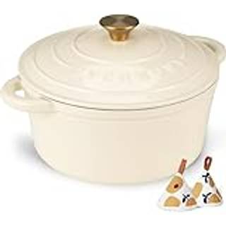 Overmont emaljeret st?bejern hollandsk ovn - 4,5qt gryde med l?g kogebog og bomuldspotolere - kraftigt k?kkengrej til braiser steger stegt br?d b