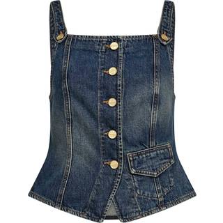 Ganni GANNI Heavy Washed Denim Top | Blue | tops Blue - Størrelse: 38 - Mid Blue Vintage - Blue - 38