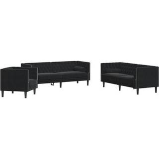 2-Personers Chesterfield-Sofasæt Med Puder Fløjl - Sort / Lænestol   2-personers sofa   3-personers sofa