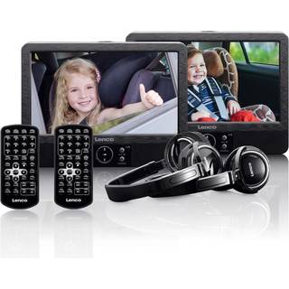 Lenco - 2x 9" bærbar DVD-afspiller med USB SD indbygget batteri hovedtelefoner og beslag Sort - DVP-939