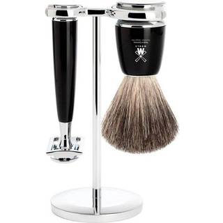 Mühle Barbersæt: DE-Skraber, Pure Badger Barberkost og Holder, Rytmo, Sort Resin - 1 sæt