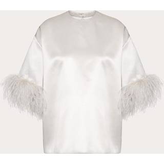 Valentino Feather-trimmed silk satin top - white - S