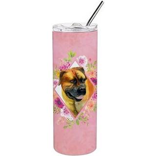 """" Caroline's Treasures Borboel Mastiff Pink Flowers Double Walled rustfrit stål 20 oz tynd rejseisoleret tumblere multicolor """"