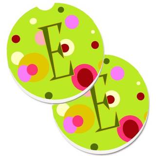 """" Caroline's Treasures Letter E Monogram - Lime Green Set med 2 Cup Holder Car Coasters CJ1010 -ACARC 2.56 Multicolor """"