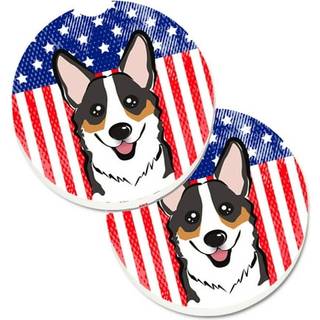 """" Caroline's Treasures American Flag & Tricolor Corgi Sæt med 2 Cup Holder Car Coasters BB2185Carc 2.56 Multicolor """"