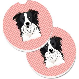 """" Caroline's Treasures Checkerboard Pink Border Collie Set med 2 Cup Holder Car Coasters BB1241Carc 2.56 Multicolor """"
