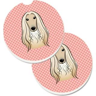 """" Caroline's Treasures Checkerboard Pink Afghan Hound Set med 2 Cup Holder Car Coasters BB1244Carc 2.56 Multicolor """"
