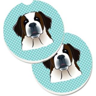 """" Caroline's Treasures Checkerboard Blue Saint Bernard -sæt med 2 Cup Holder Car Coasters BB1184Carc 2.56 Multicolor """"