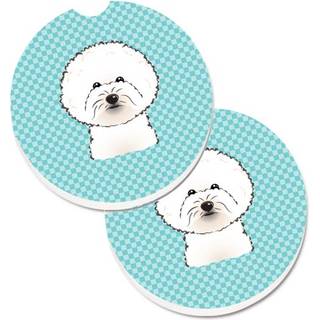 """" Caroline's Treasures Checkerboard Blue Bichon Frize Sæt med 2 Cup Holder Car Coasters BB1155Carc 2.56 Multicolor """"
