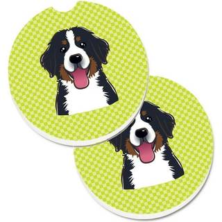 """" Caroline's Treasures Checkerboard Lime Green Bernese Mountain Dog Set med 2 Cup Holder Car Coasters BB1299Carc 2.56 Multicolor """"
