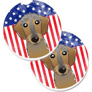 """" Caroline's Treasures American Flag & Wirehaired Dachshund Set med 2 Cup Holder Car Coasters BB2163Carc 2.56 Multicolor """"