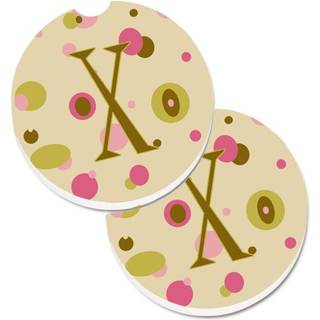 """" Caroline's Treasures Letter X Initial Monogram - Tan Dots Set med 2 Cup Holder Car Coasters CJ1004 -XCARC 2.56 multicolor """"