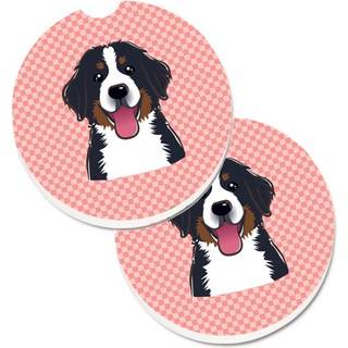 """" Caroline's Treasures Checkerboard Pink Bernese Mountain Dog Set på 2 Cup Holder Car Coasters BB1237Carc 2.56 Multicolor """"