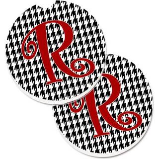 """" Caroline's Treasures Monogram Initial R Houndstooth Black Set med 2 Cup Holder Car Coasters CJ1035-RCARC 2.56 Multicolor """"
