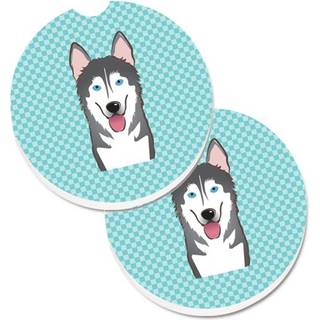 """" Caroline's Treasures Checkerboard Blue Alaskan Malamute Set på 2 Cup Holder Car Coasters BB1156Carc 2.56 Multicolor """"