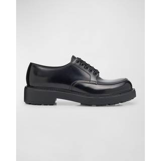 Brushed Leather Derby Shoes in Black - 10