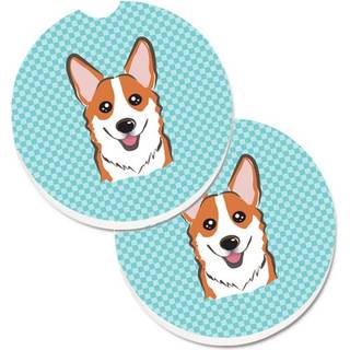 """" Caroline's Treasures Checkerboard Blue Corgi -sæt med 2 Cup Holder Car Coasters BB1192CARC 2.56 Multicolor """"