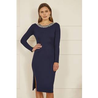 Yumi Pearl Neckline Fitted Midi Knitted DressL