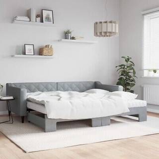 daybed med udtræk og madras 90x200 cm stof lysegrå