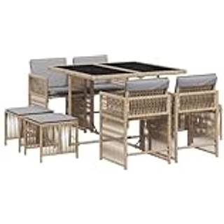 Spisebordssæt Til Haven 15 Dele Med Hynder Polyrattan - 8 / Blandet beige