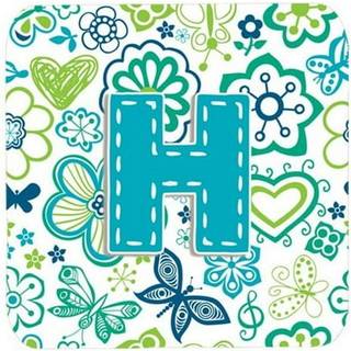 """" Caroline's Treasures CJ2006-HFC Letter H Blomster og sommerfugle Teal Blue Foam Coasters (Sæt på 4) 3.5 """" ""Multicolor"" ""