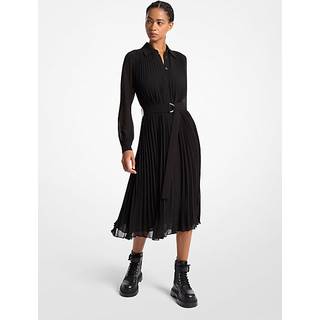 MK Pleated Georgette Shirtdress - Black - Michael Kors - XS