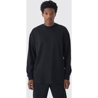 Mens Black Oversized Extended Neck Heavyweight Long Sleeve T-shirt