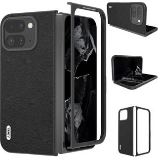 ABEEL til Google Pixel 9 Pro Fold 5G Etui Ægte Læder + PC Mobilcover - Sort