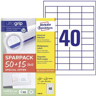 Avery 4780-65 Universaletiketter med ultragrip 48,5x25,4mm (65ark)