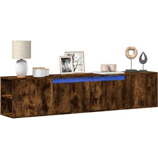 Væghængt Tv-Bord Med Led-Lys 180X31X39,5 Cm - 180 cm / Røget eg