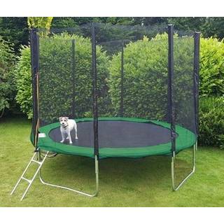 Trampolin med stige og net, grøn - Ø244 cm