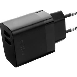Fixed - Vægoplader m. 2x USB-A - 17W - Sort