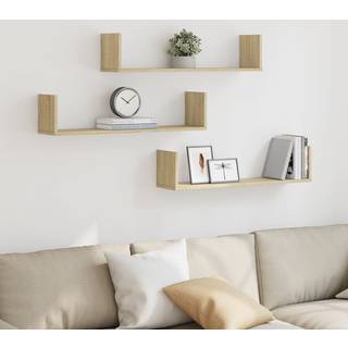 væghylder 3 stk. 80x18x18 cm konstrueret træ sonoma-eg