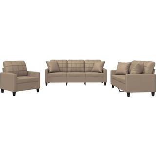 Sofasæt 3 Dele Kunstlæder - Cappuccino / med puder