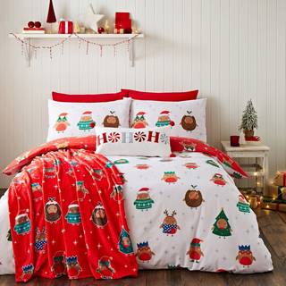Catherine Lansfield Catherine Lansfield Red Christmas Party Robins Reversible Duvet Cover Set