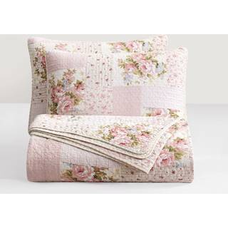 Chezmoi Collection Rosy 3 -Piece King Size Printed Patchwork Cotton Quilt Set - Pink Flower Floral Striped Polka Dot