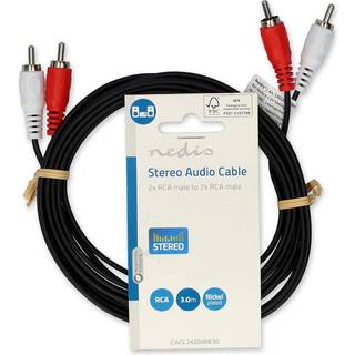 Nedis Stereo Audio kabel | 2x RCA Hanstik | 2x RCA Hanstik | Nikkelplateret | 3.00 m | Runde | Sort | Label