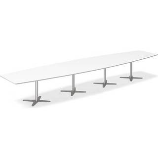 Office konferencebord bådformet 500x120cm hvid med alugråt stel