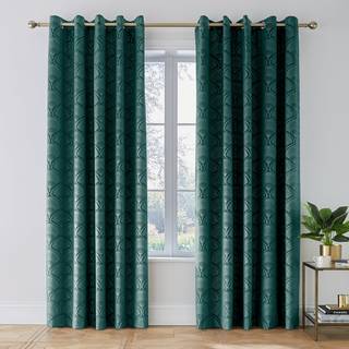 Catherine Lansfield Catherine Lansfield Teal Green Art Deco Pearl Lined Eyelet Eyelet Curtains