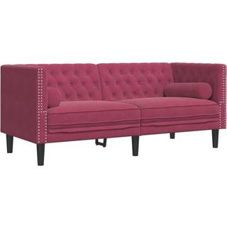 2-personers Chesterfield-sofa med bolsterpuder fløjl vinrød
