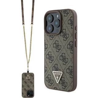 iPhone 16 Pro Max Guess 4G Strass Triangle Metal Logo Cover med Crossbody Rem - Brun
