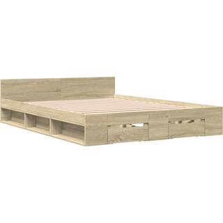 sengeramme med skuffer 160x200 cm konstrueret træ sonoma-eg